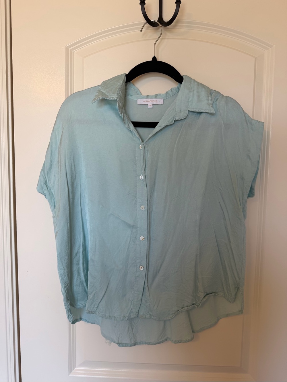 Soft Aqua Button-Front Women's Shirt